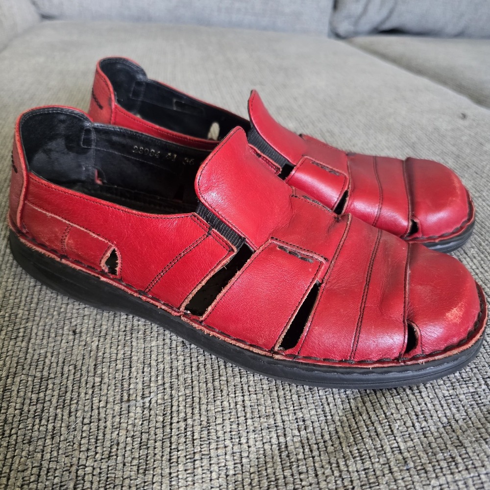 Josef Seibel Red Leather Slip On Womens Comfort‎ Shoes Size EU 41 US 10.